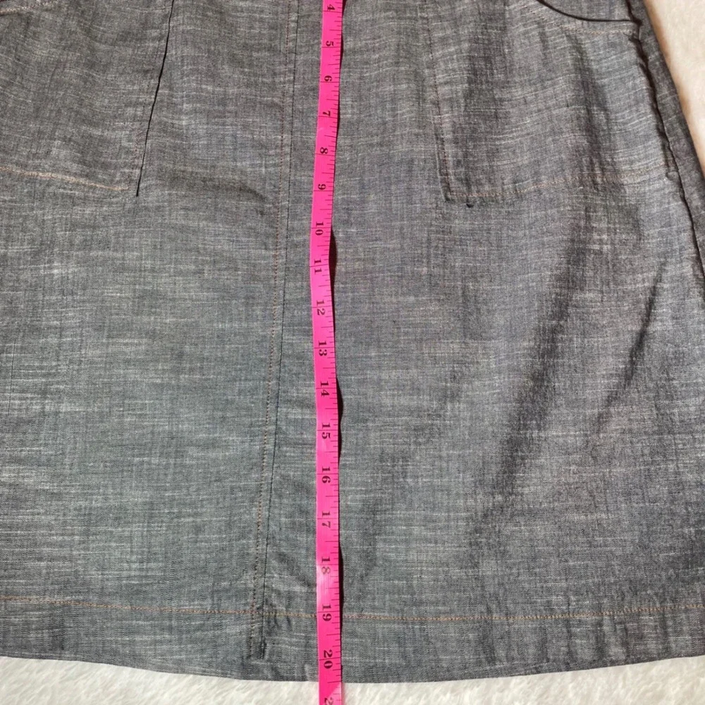 Monteau‎ Los Angeles Grey Chambray A-Line Skirt Size L Back Zip Pockets Career